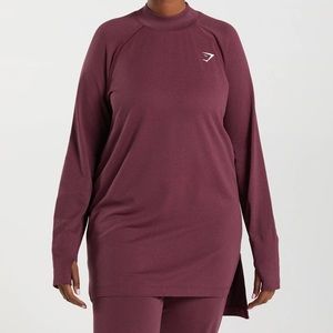 Gymshark Womens- VITAL SEAMLESS LONG LINE TOP- Baked Maroon Marl